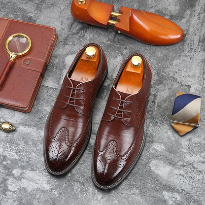 Men'S Business Casual Baroque Pointed Lace Up Leather Shoes