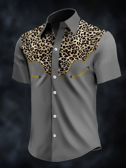 Men's Retro Western Contrast Print Short Sleeve Casual Shirt