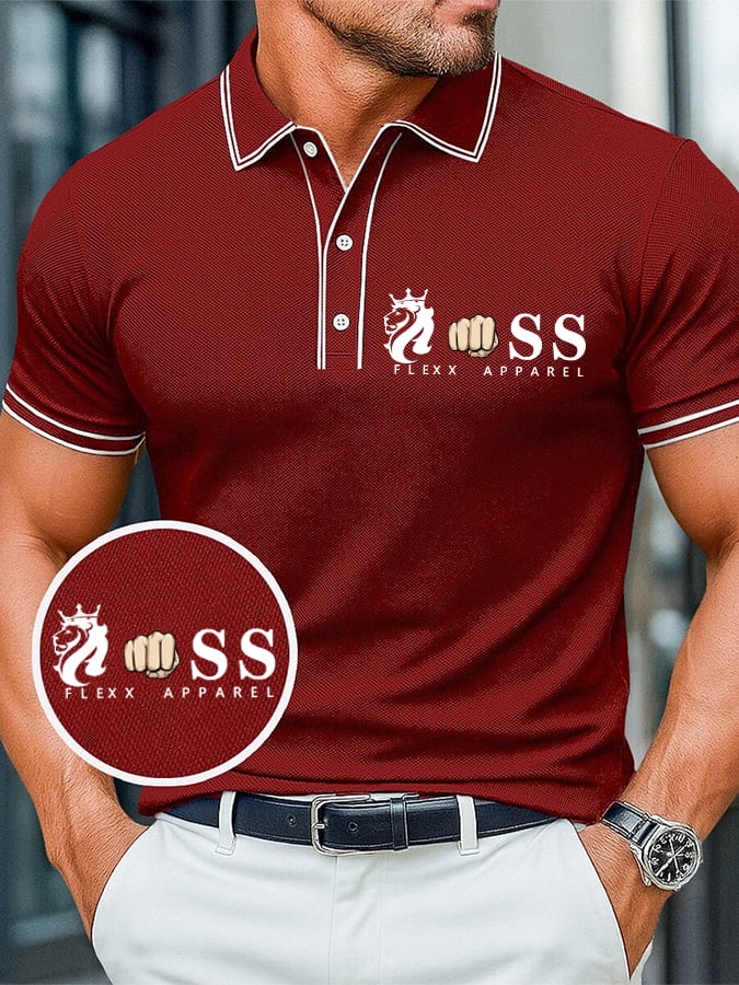 Men's casual, comfortable, and breathable retro letter print polo shirt