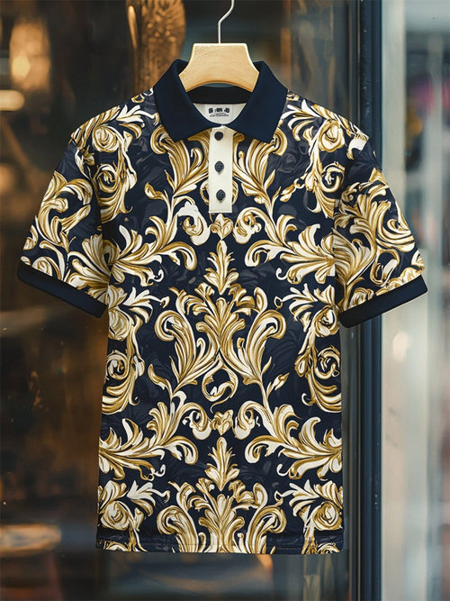 Men's Casual Business Palace Style Button Short Sleeve Polo Shirt