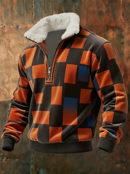 Men's Retro Geometric Quarter Zip Fleece Neck Sweatshirt