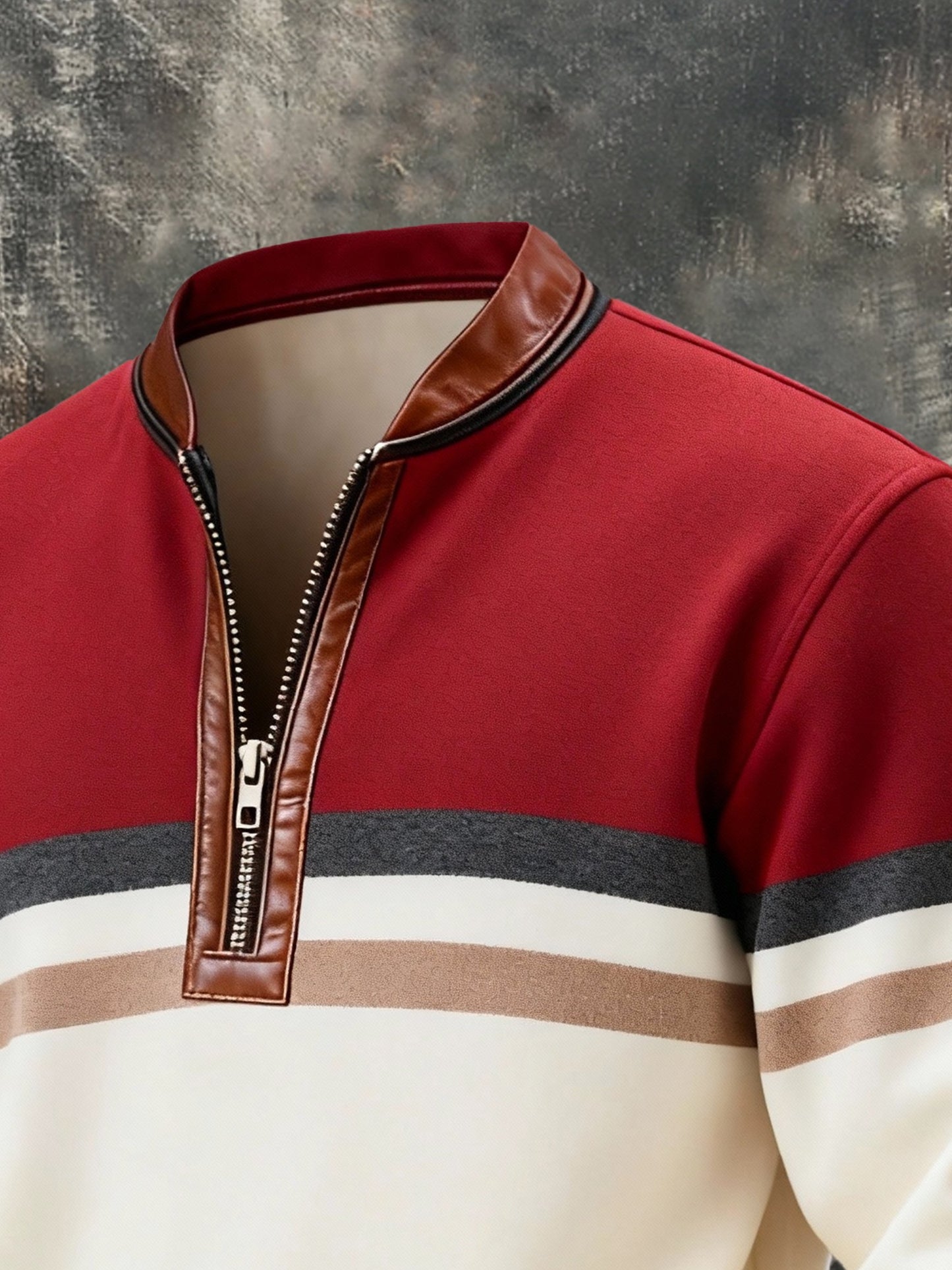 Men's Vintage Color-Block Printed Zip-Up Hoodie