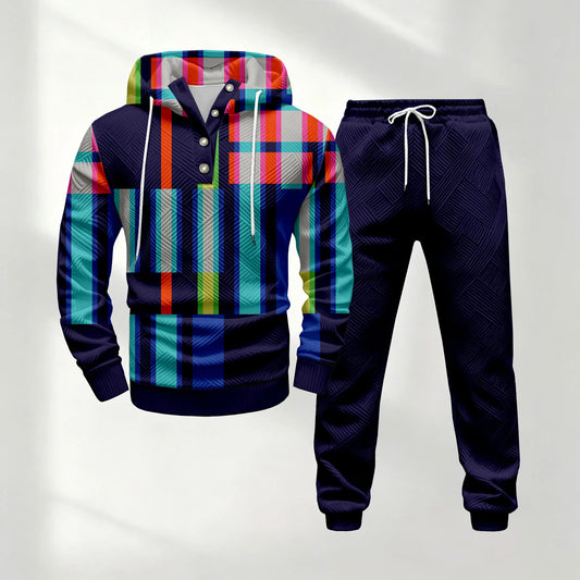 Men's Half-Button-Down Hooded Long-Sleeve Top and Pants Set