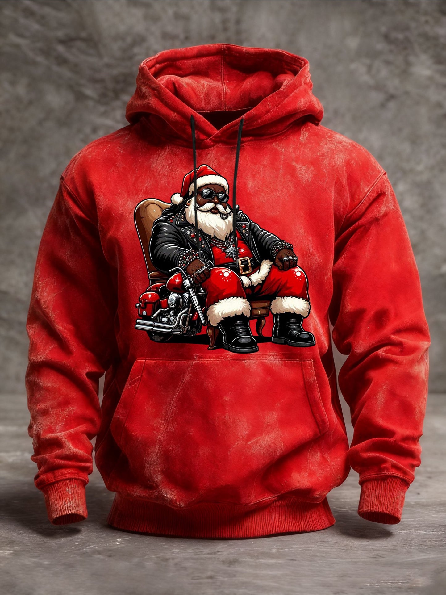 Men's African American Christmas Print Crew Neck Hooded Sweatshirt