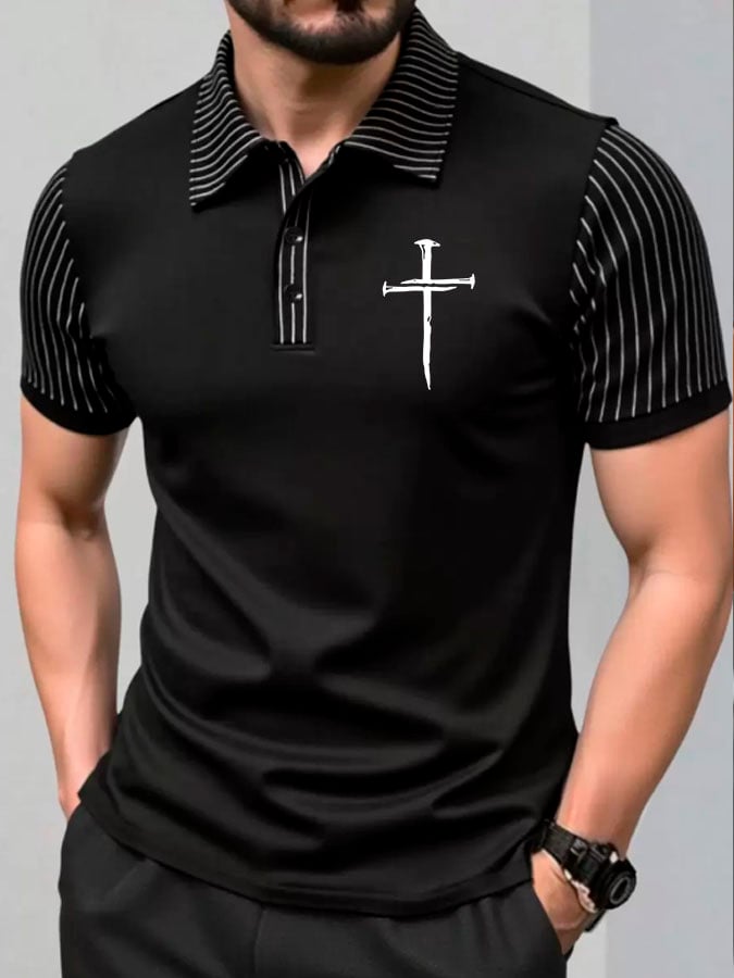Men'S Faith Cross Print Casual Polo Shirt