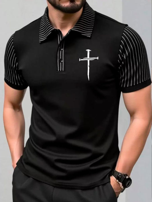 Men'S Faith Cross Print Casual Polo Shirt