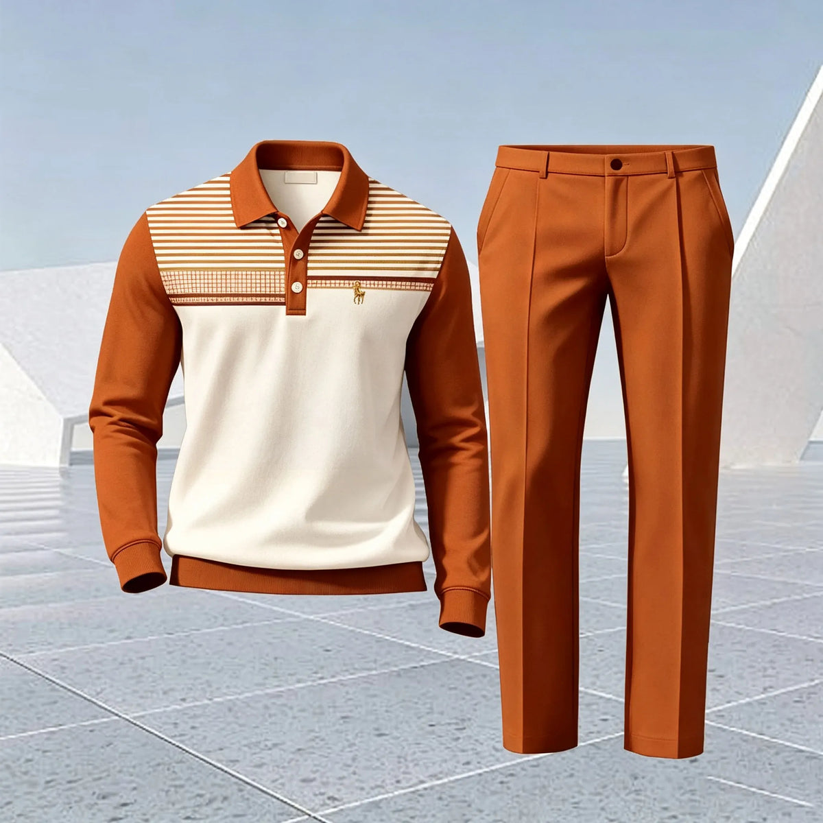 Men's Printed Polo Shirt and Pants Set