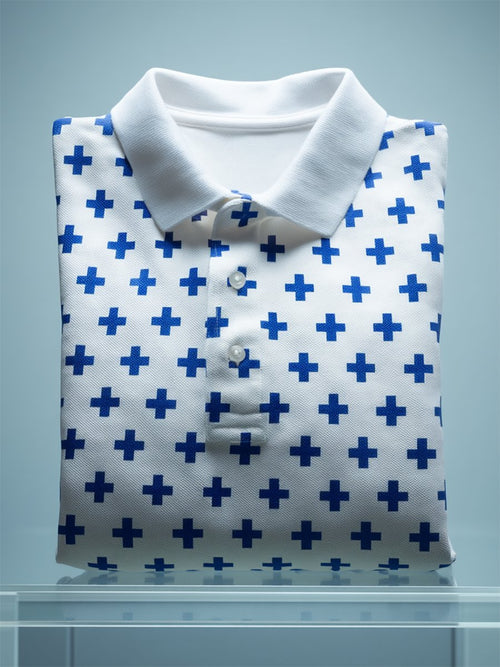 Men's Business Casual Cross Faith Art Button Short Sleeve Polo Shirt