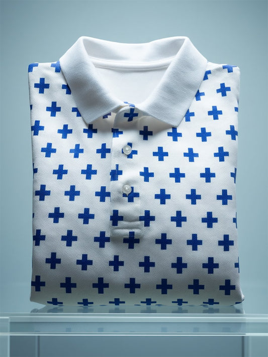 Men's Business Casual Cross Faith Art Button Short Sleeve Polo Shirt