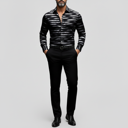 Men's Business Casual Striped Shirt Collar Single Breasted Long Sleeve Shirts