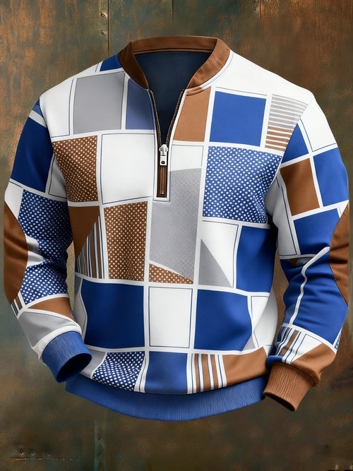 Men's Casual Geometric Color Block Print Sweatshirt
