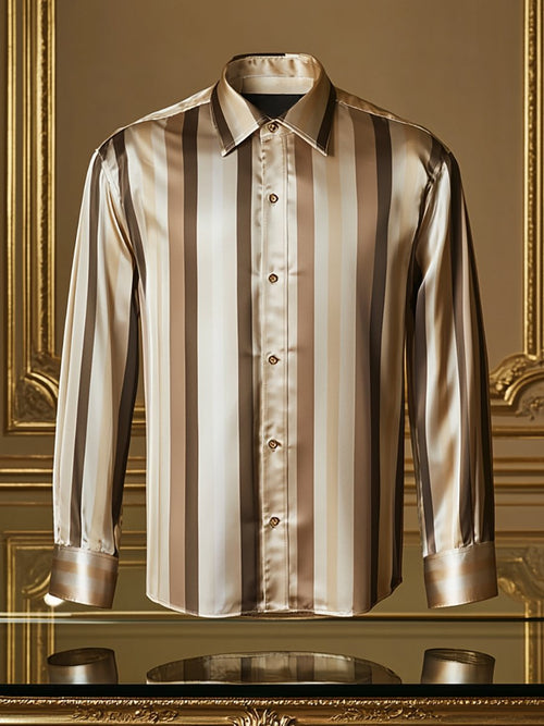 Men's Satin Luxury Business Charlie Sheen Striped Long Sleeve Shirt