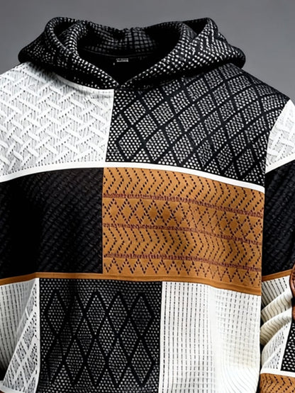 Men's Retro Color Block Print Zipper Sweatshirt
