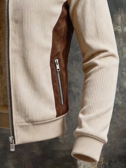 Men's Retro Color-Block Faux Suede Jacket with Fleece Lining