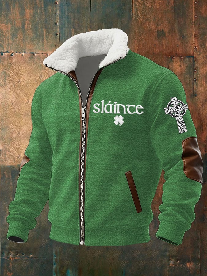 Men's St. Patrick's Day Printed Fleece-Lined Zip-Up Hoodie Jacket