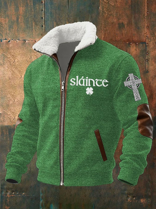 Men's St. Patrick's Day Printed Fleece-Lined Zip-Up Hoodie Jacket