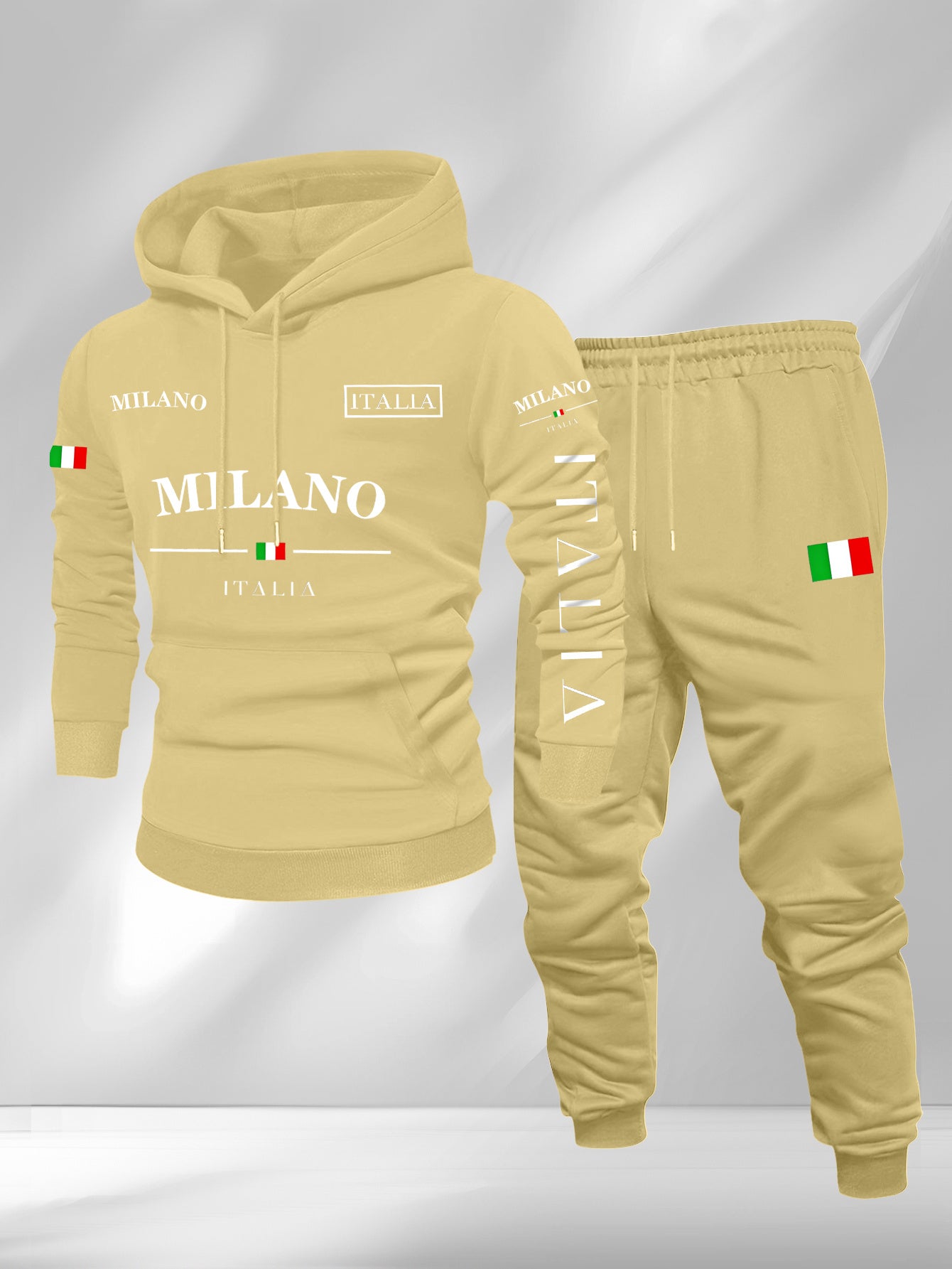 Men's Casual Color Matching Printed Hoodies Long Sleeved Sweatshirts & Sweatpants Two-Piece Set