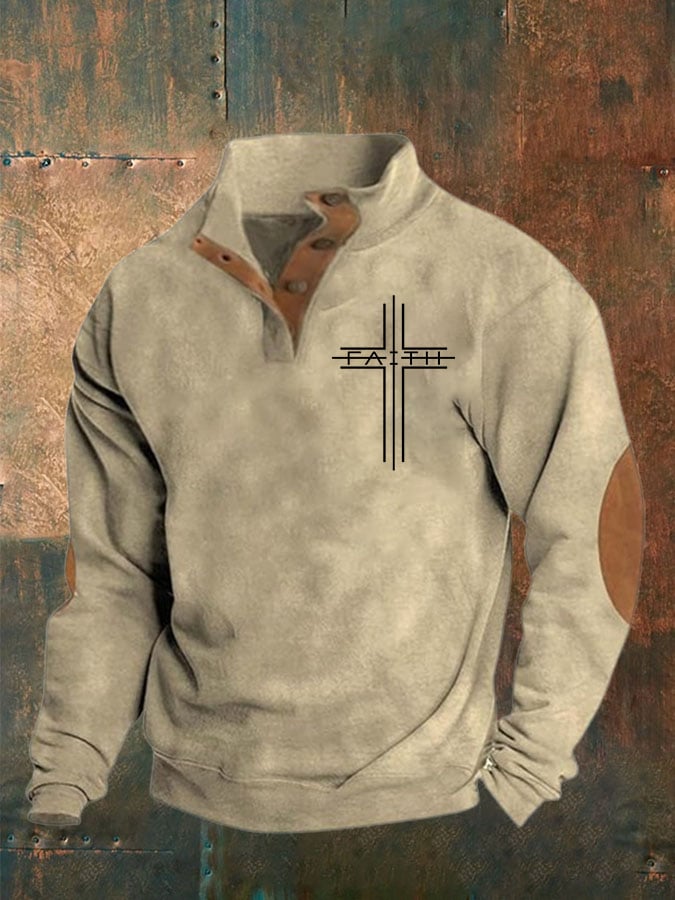 Men's Faith Print  Button Sweatshirt