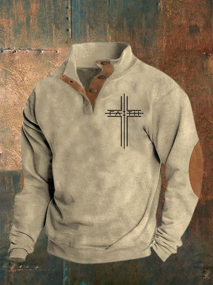 Men's Faith Print  Button Sweatshirt
