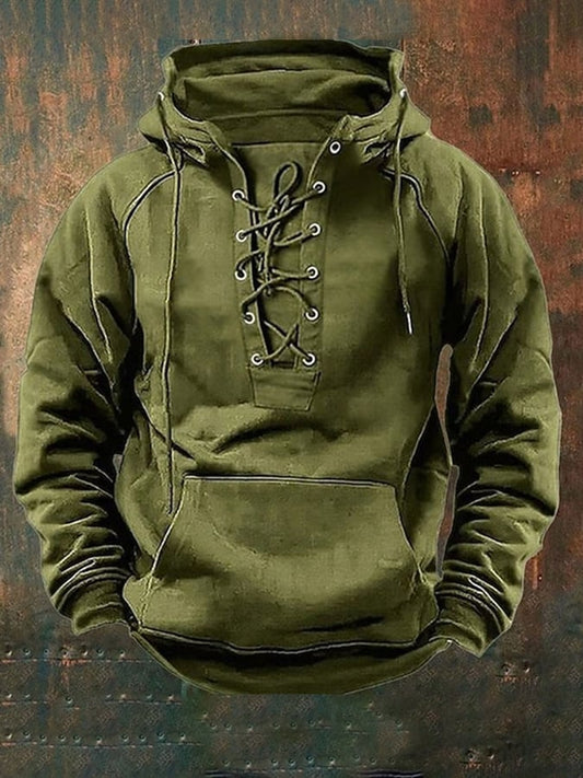 Men's Western Style Drawstring Raglan Hooded Sweatshirt