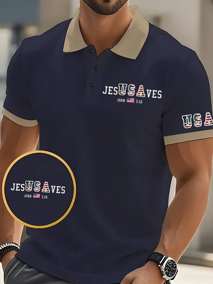 Men's Vintage USA Jesus Saves Printed POLO Shirt