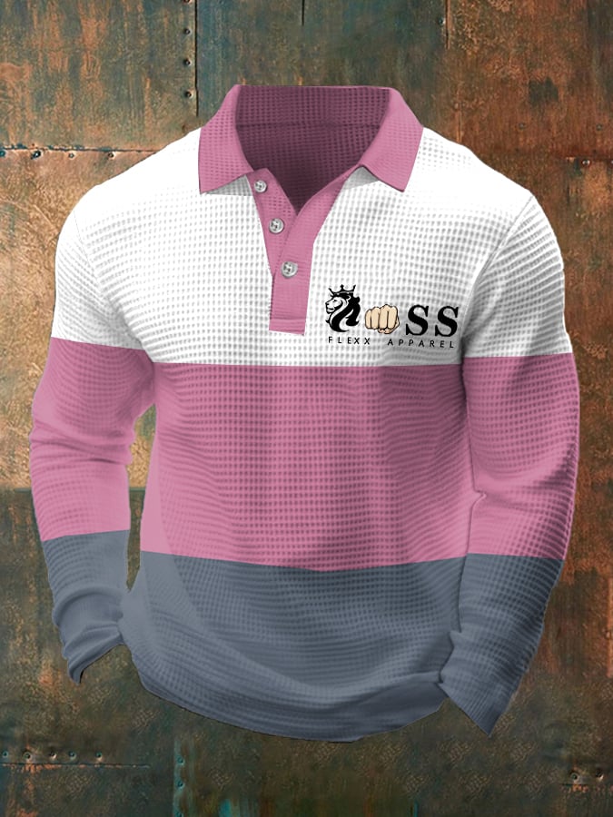 Men's Business Casual Contrast Waffle Polo Top