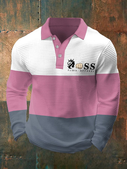 Men's Business Casual Contrast Waffle Polo Top