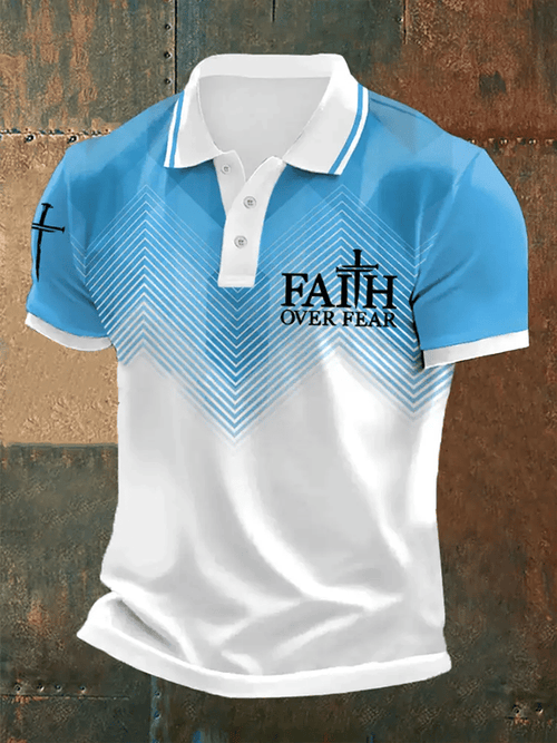 Men's Retro Faith “Faith Over Fear�? Casual Printed Polo Shirt