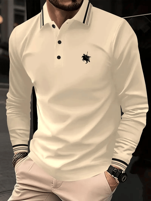 Men's Business Casual Striped Long-Sleeved Polo Shirt