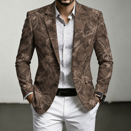 Men's Brown Floral-Print Casual Blazer