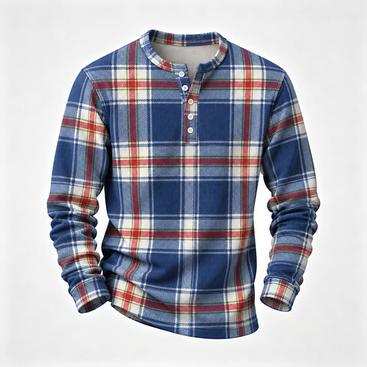 Men's Printed Henley-Neck Long-Sleeve Shirt