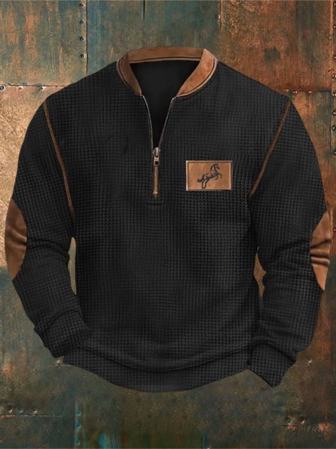 Men's Vintage Print Casual Zipper Sweatshirt