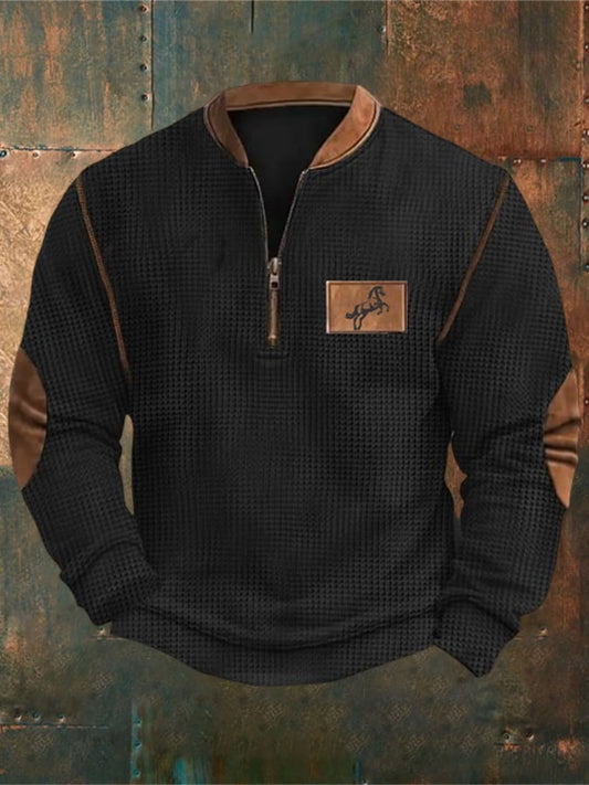 Men's Vintage Print Casual Zipper Sweatshirt