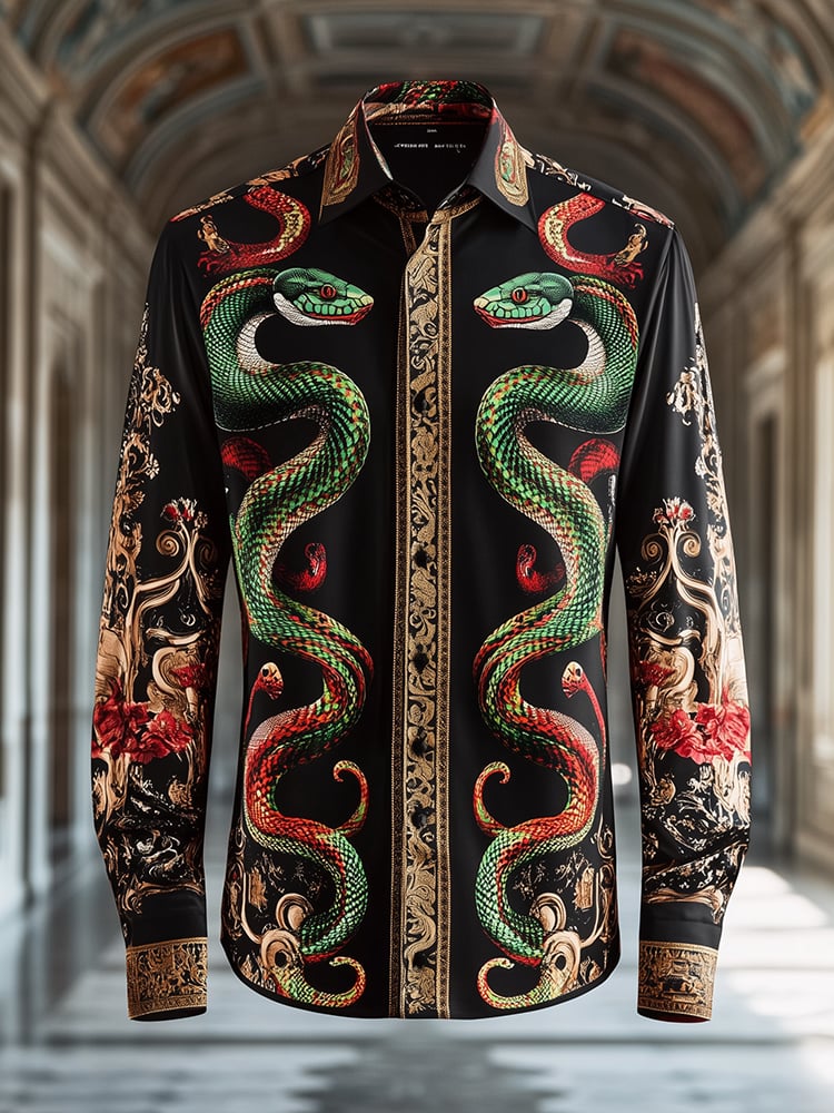 Men's Satin Luxe Baroque Long Sleeve Button Down Shirt