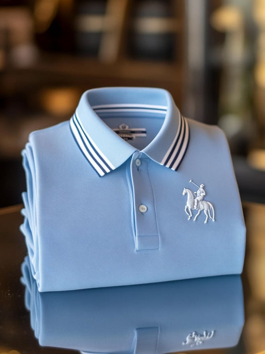 Men's Classic Business Check Logo Button Short Sleeve Polo Shirt
