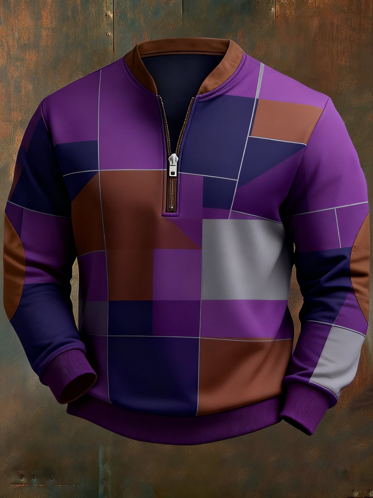 Men's Casual Geometric Color Block Print Sweatshirt