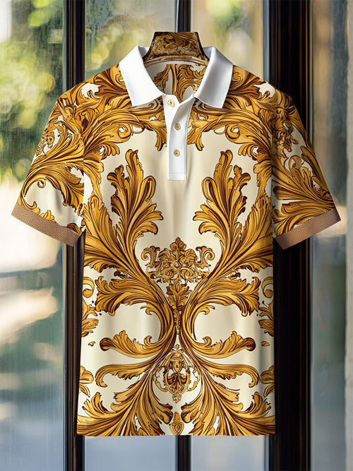 Men's Casual Business Palace Style Button Short Sleeve Polo Shirt