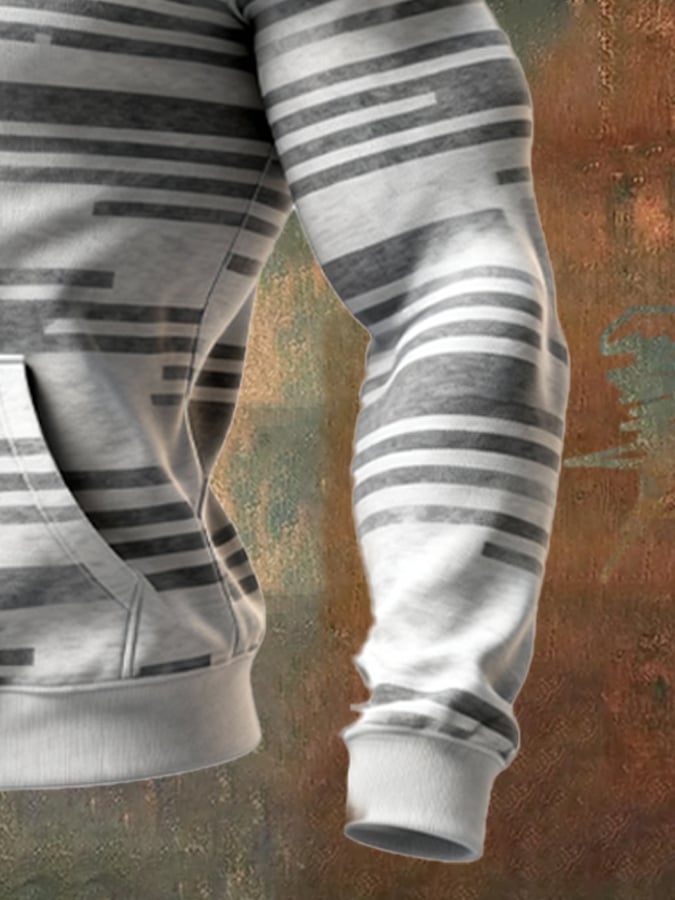 Men's Retro Distressed Color Block Print Casual Long Sleeve Sweatshirt