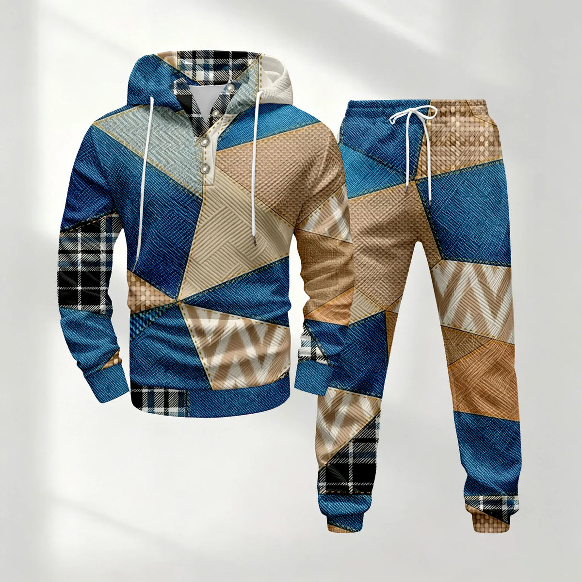 Men's Half-Button-Down Hooded Long-Sleeve Top and Pants Set