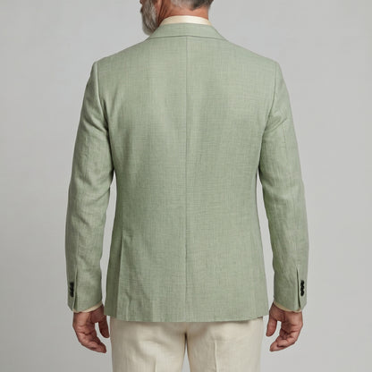 Men's Business Casual Green Welt Pocket Notch Lapel Long Sleeve Blazer
