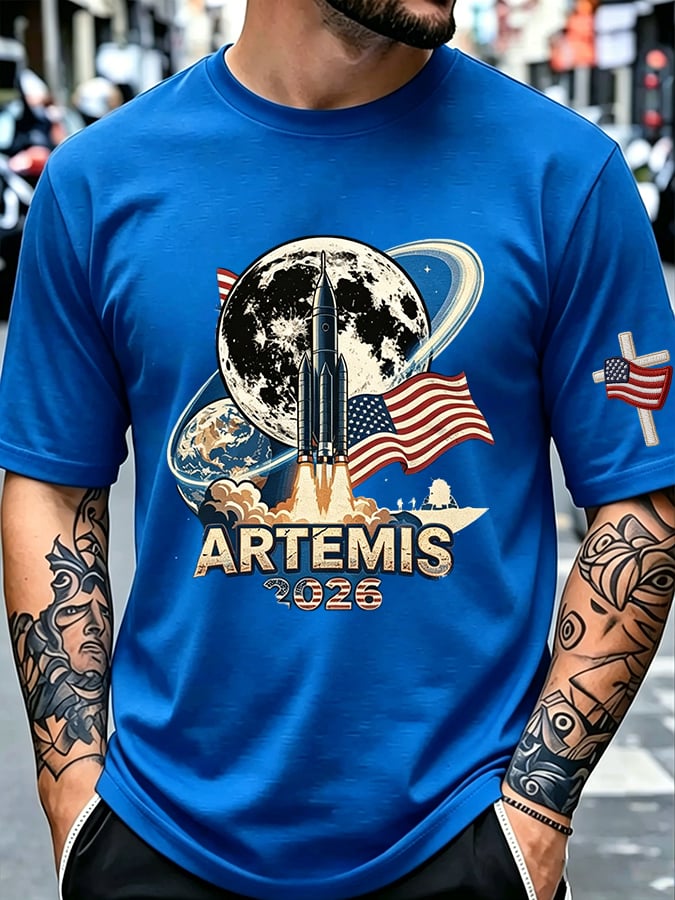 Men's Artemis II Moon Mission Themed Trendy T-Shirt for Space Enthusiasts