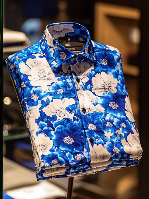 Men's Satin Luxe Hawaiian Print Short Sleeve Button Shirt
