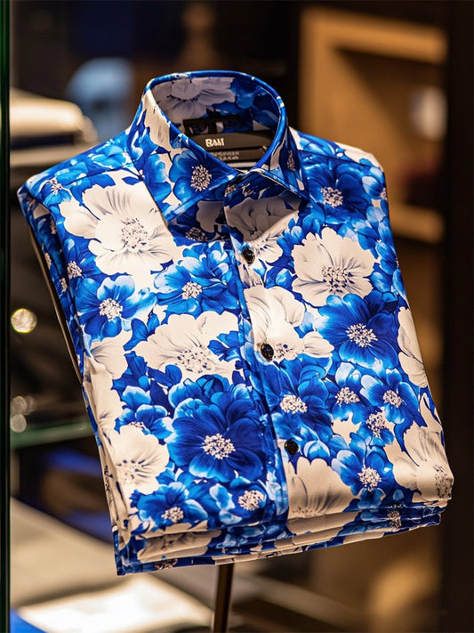 Men's Satin Luxe Hawaiian Print Short Sleeve Button Shirt