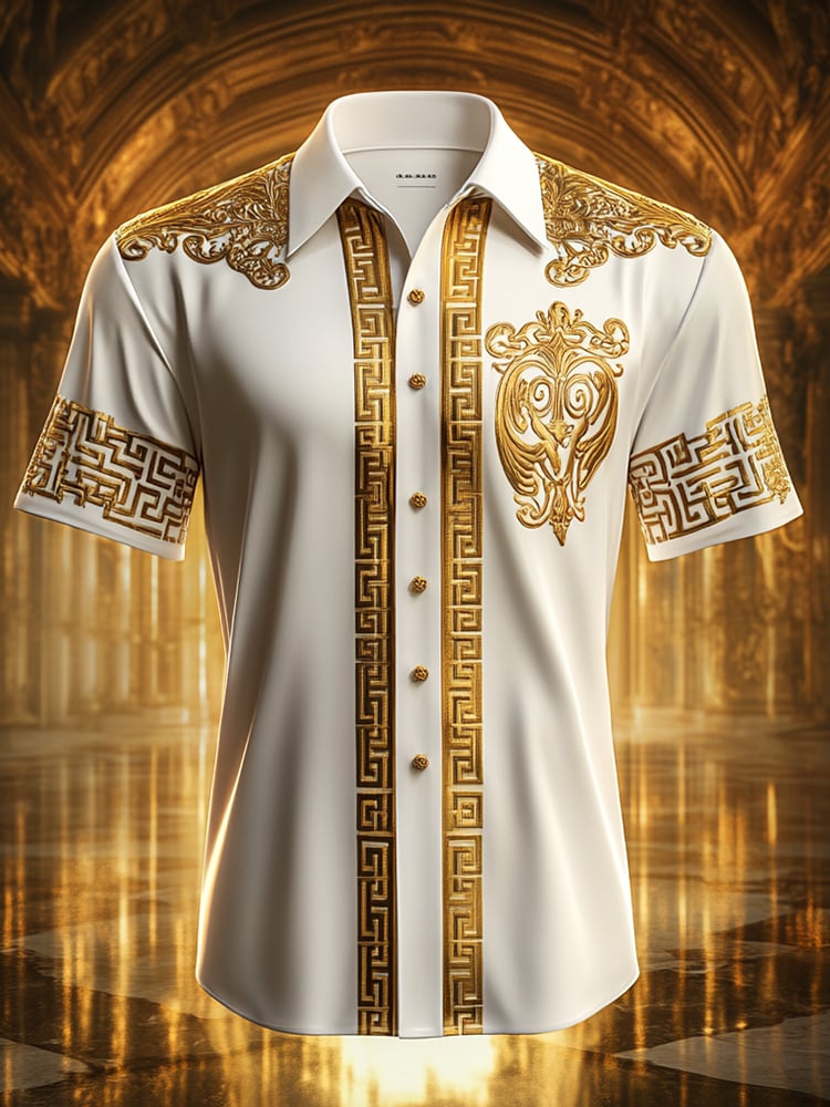 Men's Satin Luxe Print Short Sleeve Button Shirt