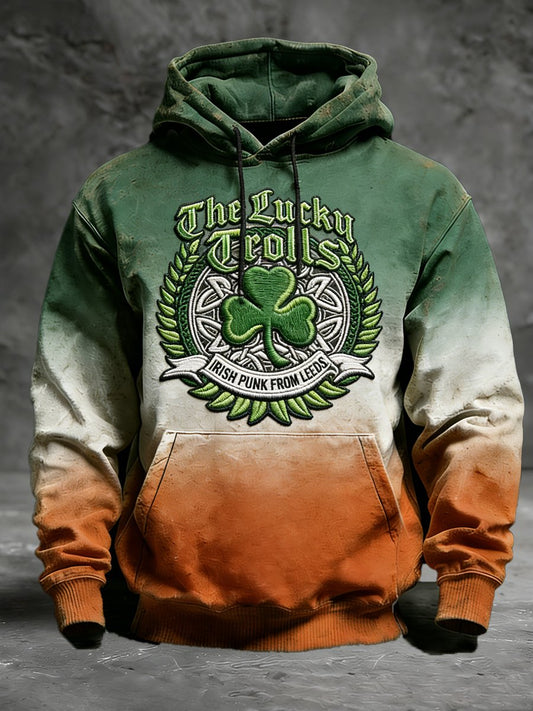 Men's Vintage St. Patrick's Day Shamrock Print Hoodie