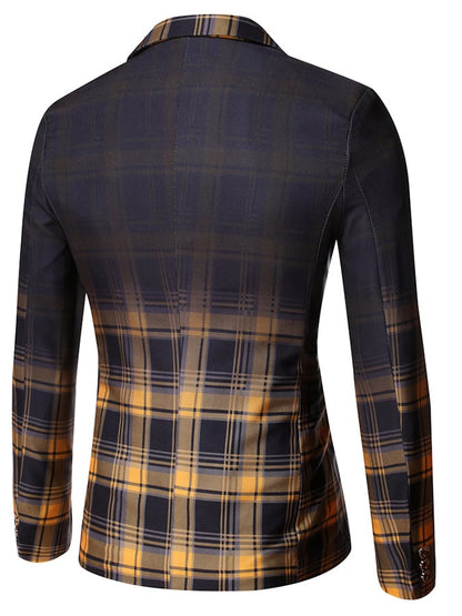 Checkered Contrasting Color Gentleman Business Casual Slim Fitting Suit Jacket