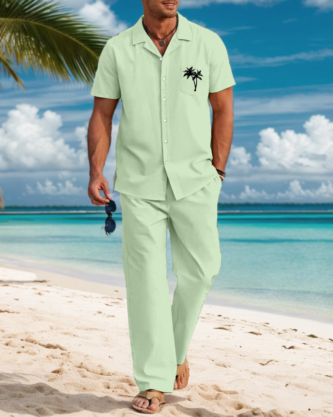 Suitmens Men's Vacation Coconut Tree Pattern Walking Suit