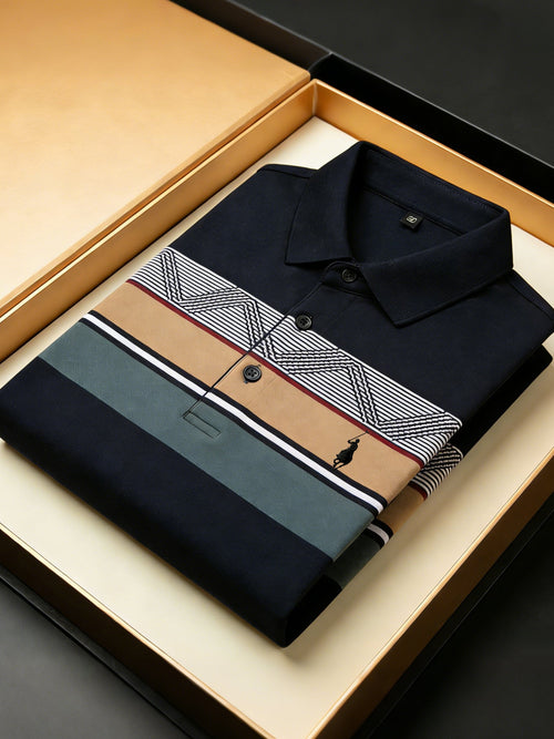 Men's Business Style Print Short Sleeved Polo Shirt