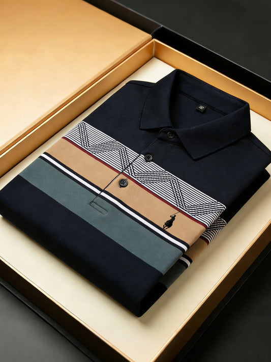 Men's Business Style Print Short Sleeved Polo Shirt