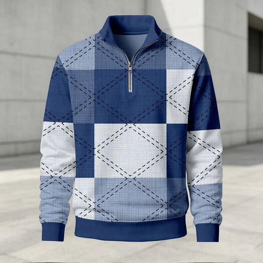Men's Printed Stand-Up Collar Zip-Up Hoodie